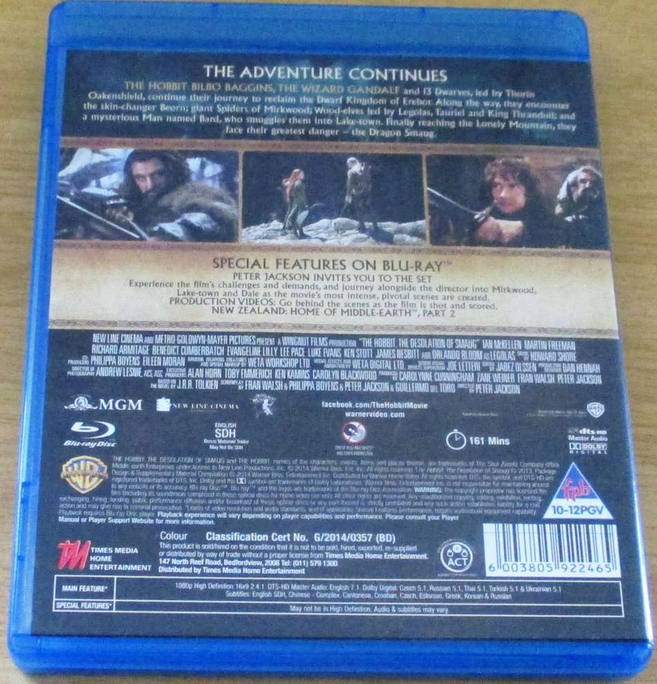 THE HOBBIT The Desolation of Smaug BLU RAY [BLU RAY SHELF]