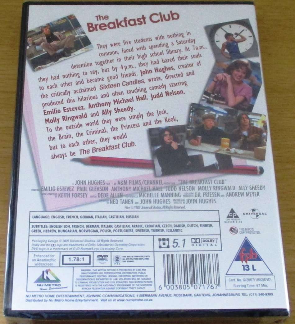THE BREAKFAST CLUB Emelio Estevez Molly Ringwald DVD [NEW BB DVD SHELF]