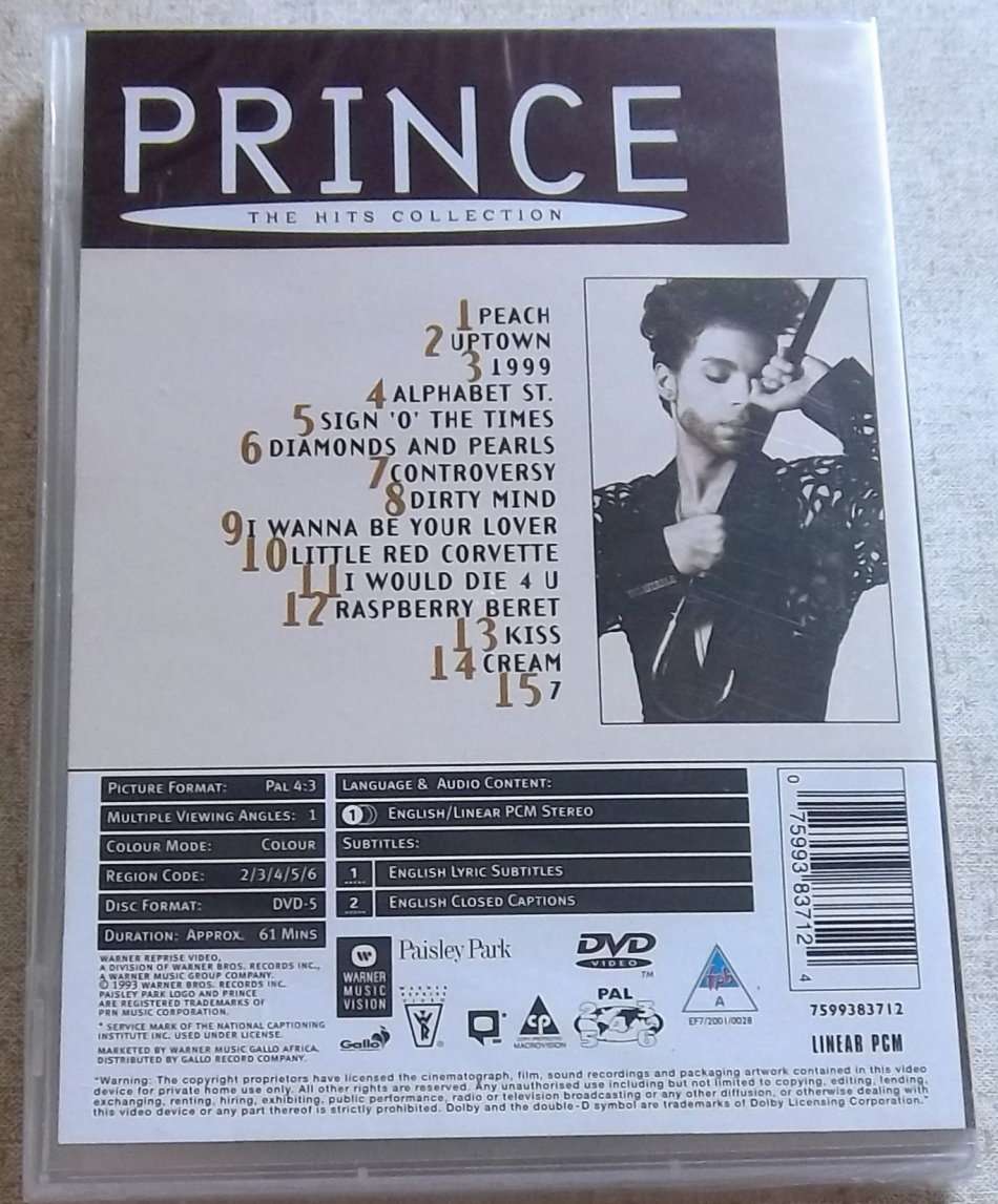 PRINCE The Hits Video Collection DVD SOUTH AFRICA Cat# 7599383712