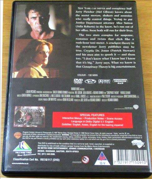 CULT FILM: CONSPIRACY THEORY Mel Gibson Julia Roberts [DVD Box 13]