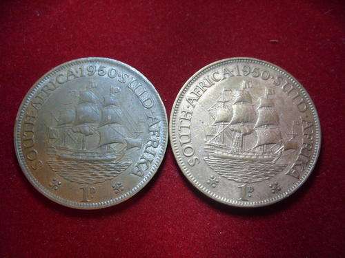 South Africa - 1950 2 Set Pennies - Red + Brown varieties