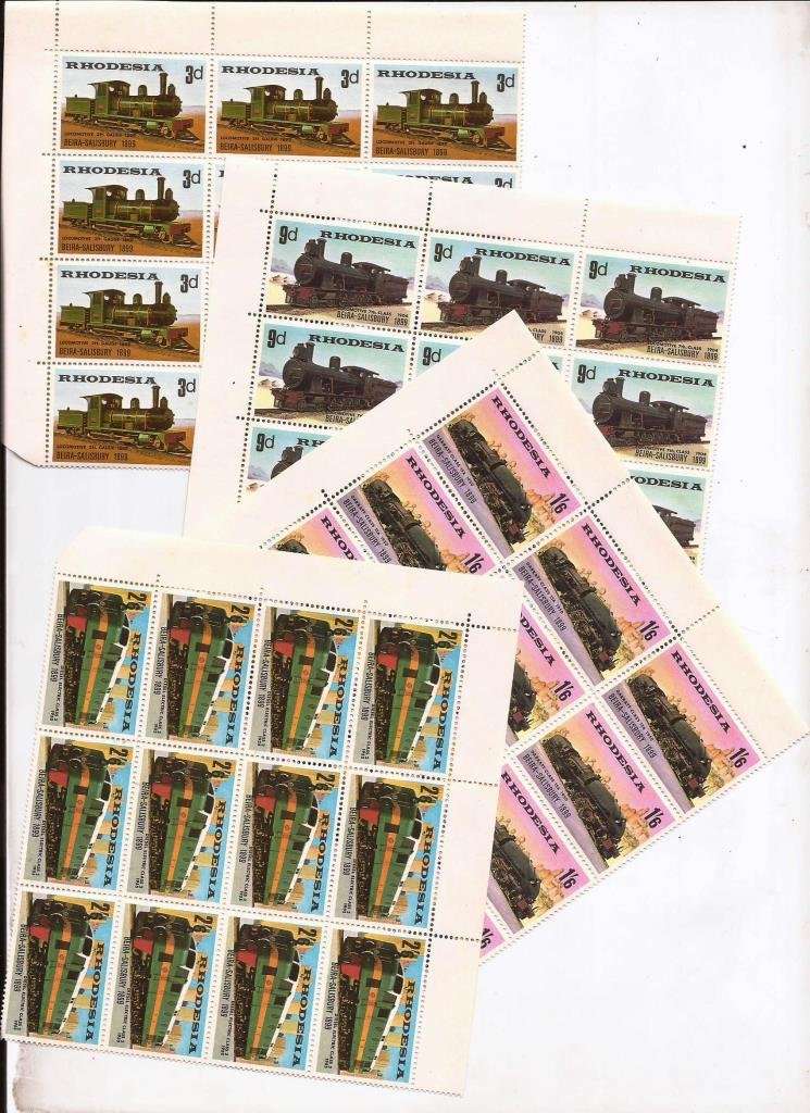 RHODESIA 1969 TRAINS IN MNH BLOCKS OF 12 - SCARCE