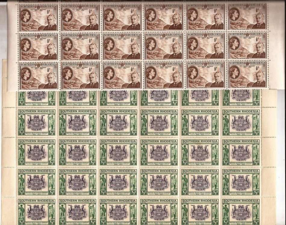 2 LARGE EARLY MNH RHODESIA'S SHEETS IN BLOCKS OF 30