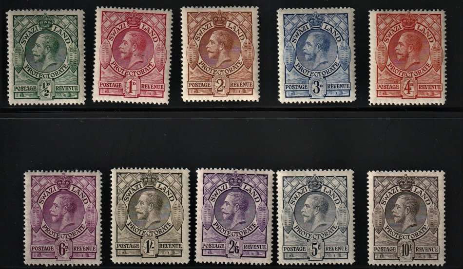 1933 KGV Swaziland set SACC 10-19 - Mint Hinged set