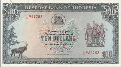 1975 bank of Rhodesia 10 Dollar note - UNC plus 1994 Inauguration FCD with sealed R 5