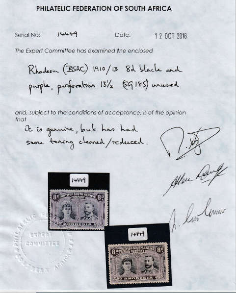 1910 Double Head Rhodesia stamps - group of 4 all with certificates