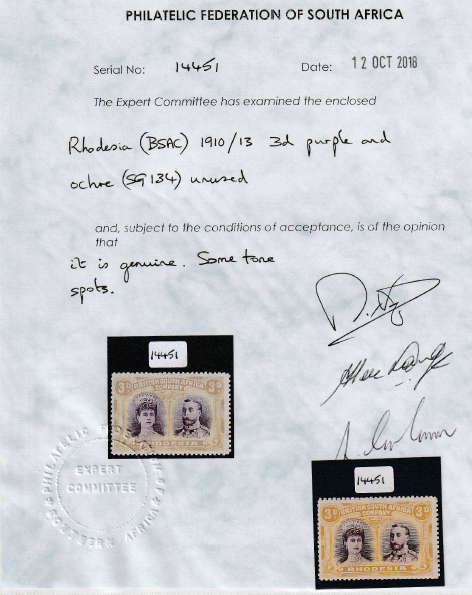 1910 Double Head Rhodesia stamps - group of 4 all with certificates