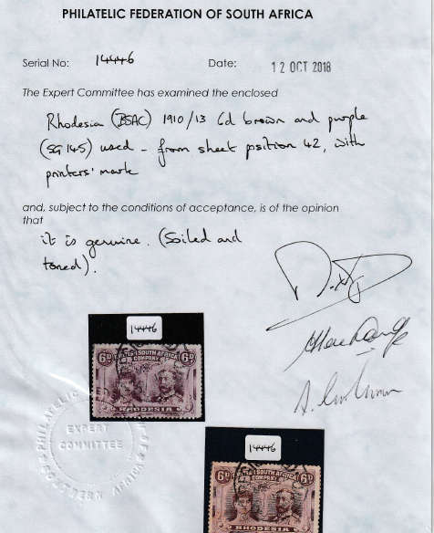 1910 Double Head Rhodesia stamps - group of 4 all with certificates