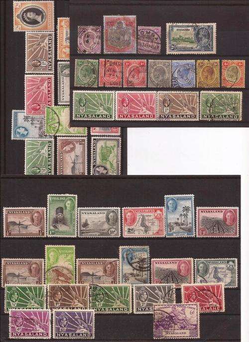 NYASALAND ON 3 STOCK CARDS - KINGS AND QUEEN-MINT AND USED