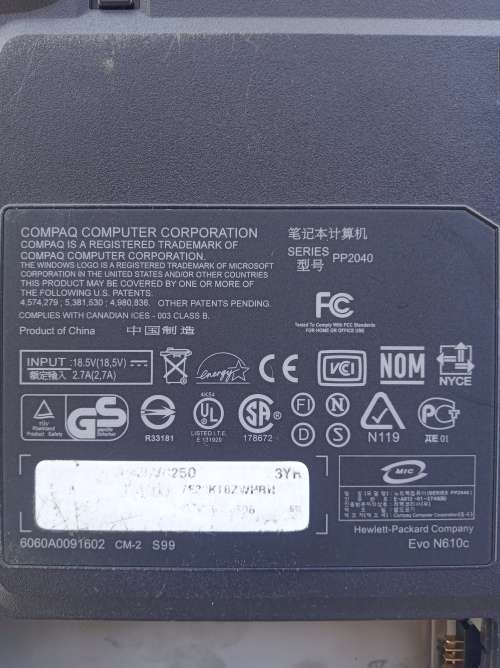 HP Compaq Evo Laptop N610c with Original HP Power Supply