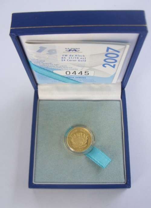 1/10 24 Carat Gold - FW de Klerk R 5 - Protea Series - 1993 Nobel Laureate