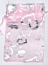 Clearance sale!!! Light pink with gold hearts Organza bags 200mm x 140mm (10pcs)
