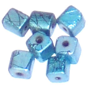 Splashed Light blue 8mm cube glass beads (5pcs)