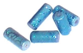 Splashed Light blue 7mm x 15mm Tube glass beads (5pcs)