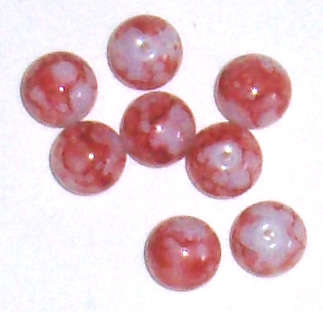 Red and white marble 8mm glass beads (10pcs)
