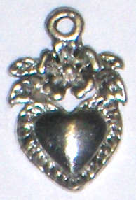 Nickel flower and heart charm 13mm x 15mm (1pc)