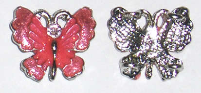 Silver Butterfly with Pink enamel Slider 20mm x 22mm (1pc)