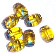 Yellow oval glass 8mm x 11mm Metallic stripe beads  (5pcs)