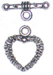 Silver heart toggle clasp 19mm x 16mm (1pc)
