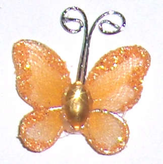 Bright Orange Glitter Butterfly with rhinestone - sold per unit