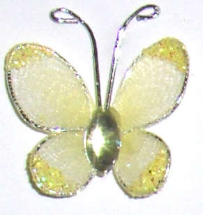 Sale!! Lemon Yellow Glitter Butterfly with rhinestone - 5pcs