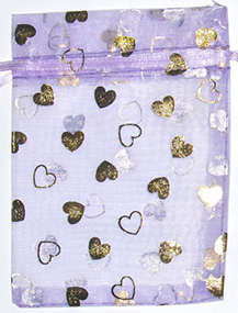 Light Purple with Gold hearts Organza bags 100mm x 110mm (10pcs)