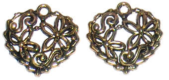 Antique Gold heart pendants 20mm x 21mm (4pcs)