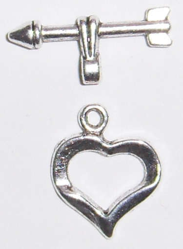 Bulk Silver heart toggle clasp 16mm x 13mm (20pcs)