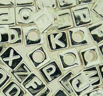 Metalised Alphabet Acrylic 6mm cube beads (10pcs)