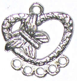 Silver heart and butterfly ear ring part 22mm x 23mm (2pcs)