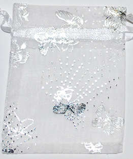 White with silver butterflies organza bags 90mm x 65mm (10pcs)
