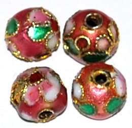 Pink Cloisonne round 8mm bead - sold per unit
