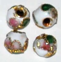 White Cloisonne round 6mm bead - sold per unit