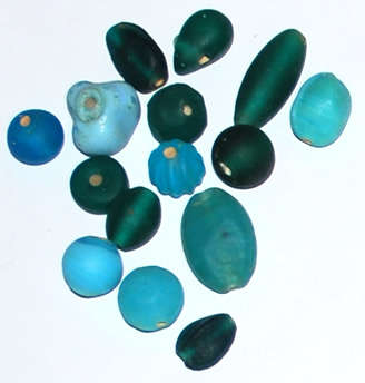 Glass Indian Turquoise frosted mix beads 20g (+/-12pcs)