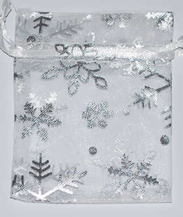 White with silver snowflakes organza bags 90mm x 65mm (10pcs)