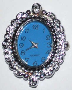 Silver Oval Quartz watch with Blue face 33mm x 27mm (1pc)