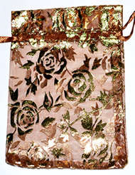 Clearance sale!!! Brown with Gold roses Organza bags 80mm x 120mm (10pcs)