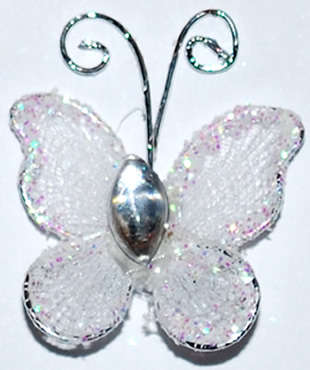 White Glitter Butterfly with rhinestone - sold per unit