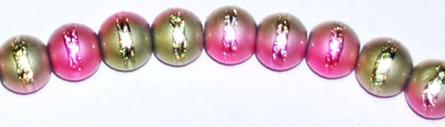 Pink and light gold round 8mm beads with stripe (10pcs)