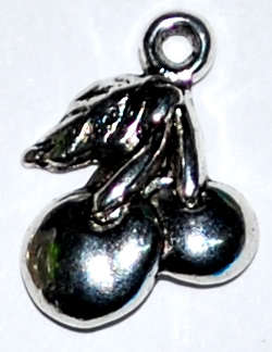 Silver Cherry with leaf charms 17x12mm  (2pcs)