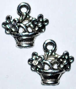 Silver flower & basket charm 13mm (5pcs)