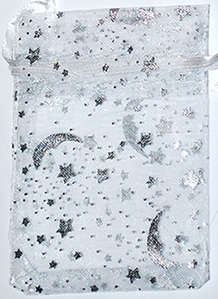 Sale!! White with silver moon & stars organza bags 90mm x 65mm (10pcs)