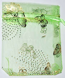 Light green with gold butterfly  organza bags 100mm x 75mm (10pcs)
