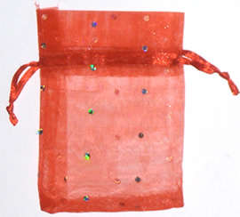 Sale!!  Bright red with dots organza bags 90mm x 65mm (10pcs)
