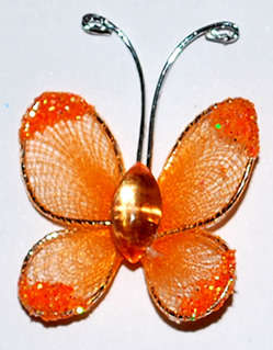 Sale!! Bright Orange Glitter Butterfly with rhinestone - 3pcs