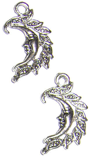 Silver Half moon shape 'face' pendant 25mm x 15mm (2pcs)