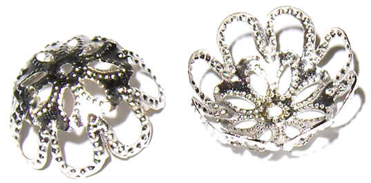 Silver filigree bead cap 16mm x 16mm x 7mm(10)