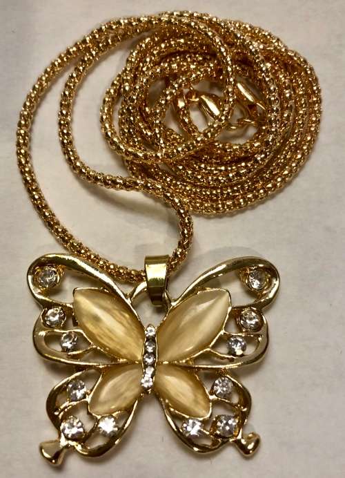 Gold Colour Butterfly Pendant With Necklace