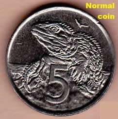 1997 South Africa and New Zealand hybrid error 5c. MS 64. Cupro-nickel. Non-magnetic.Milled edge