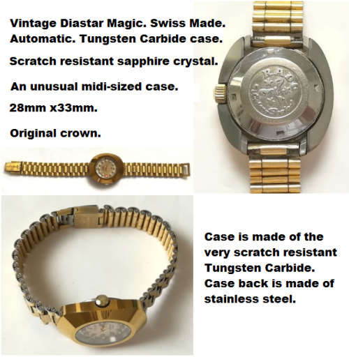 Vintage Rado Diastar Magic.Scratch resistant tungsten carbide case, sapphire crystal, gems on face.